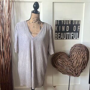 Zara Khaki Textured V-Neck Tunic W/Split Sleeve